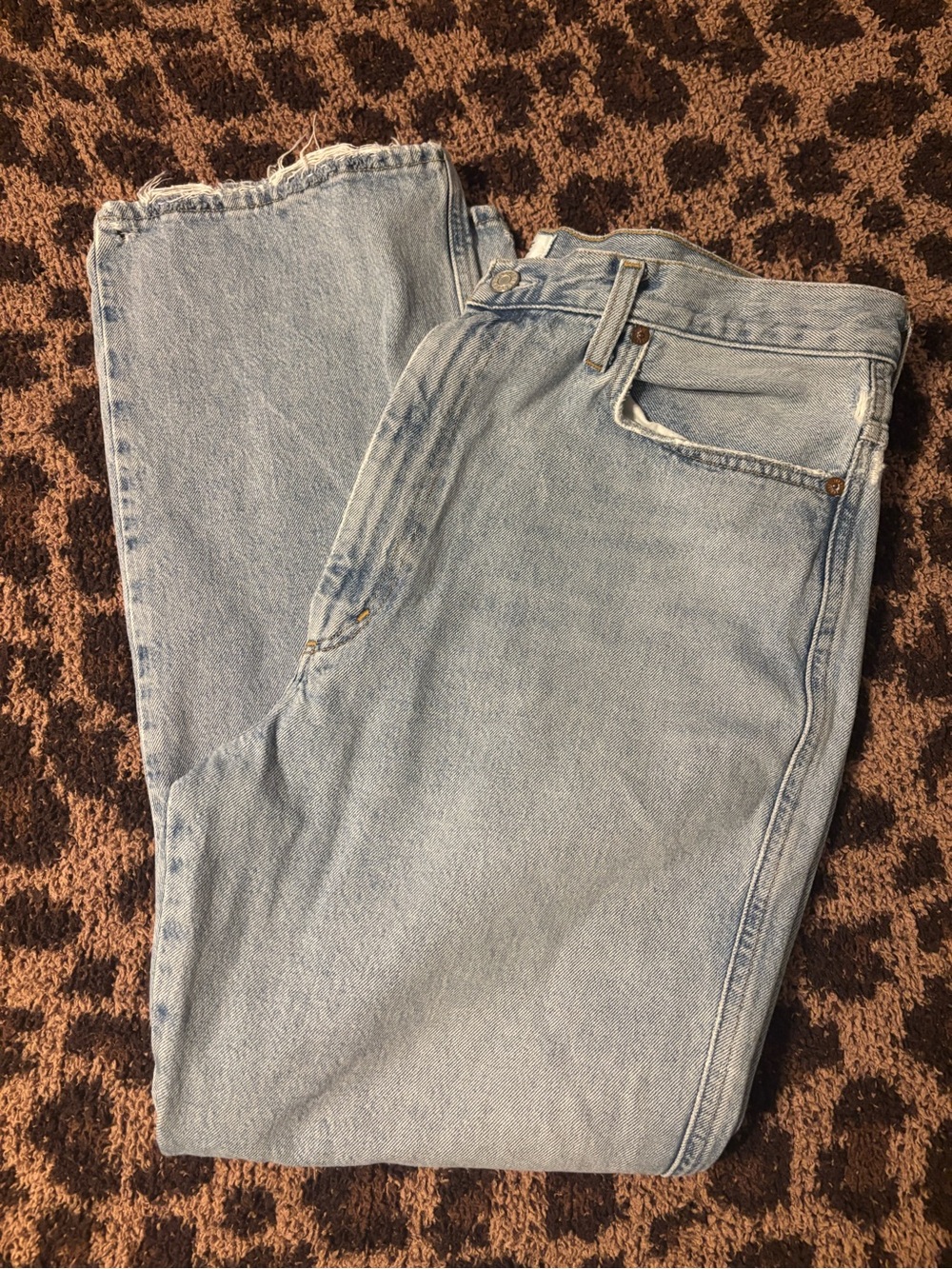 Agolde Light Wash Distressed Straight Leg Jeans